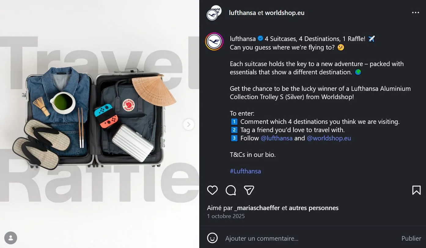 Capture d'écran Instagram de la compagnie aérienne Lufthansa